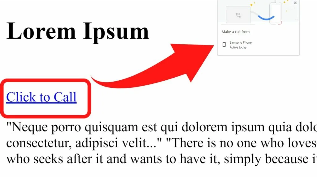 clickable text for a click to call link in browser