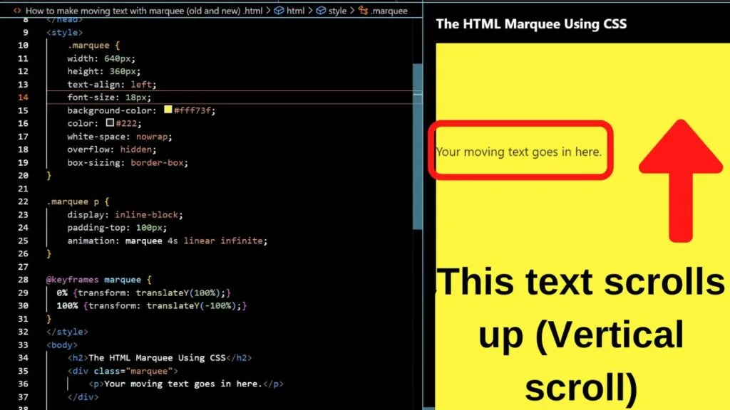 How to make moving text with marquee in CSS
