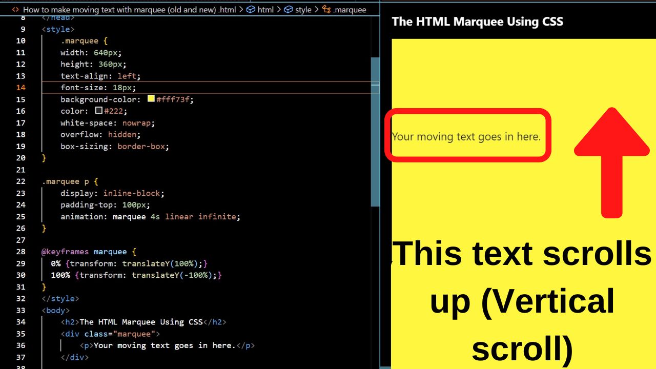 html move text up and down