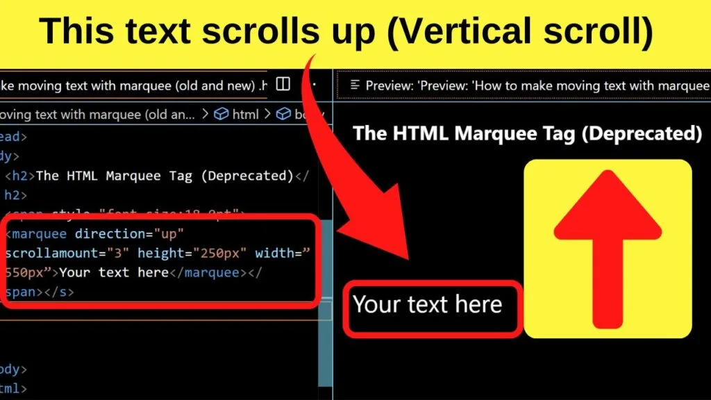 How to make text move up and down with marquee in HTML