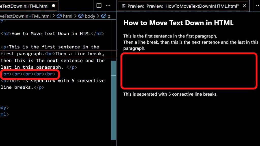 How to move text down in HTML