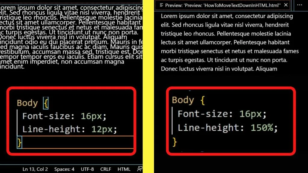 How to move text up or down with the line-height property