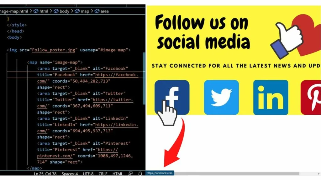 HTML code for  image map with clickable areas specified using coordinates