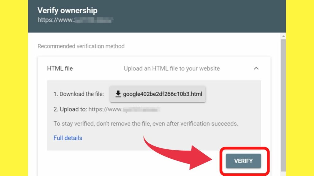How to Upload HTML Verification File Method 1 Step 4
